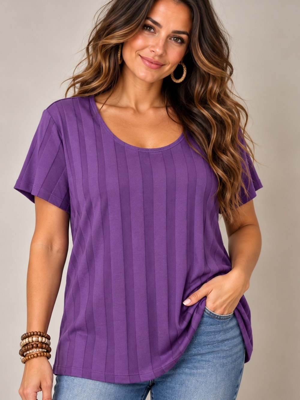 💜✨ Denim & Co. Ribbed Scoop Neck Top • Size XL ✨💜